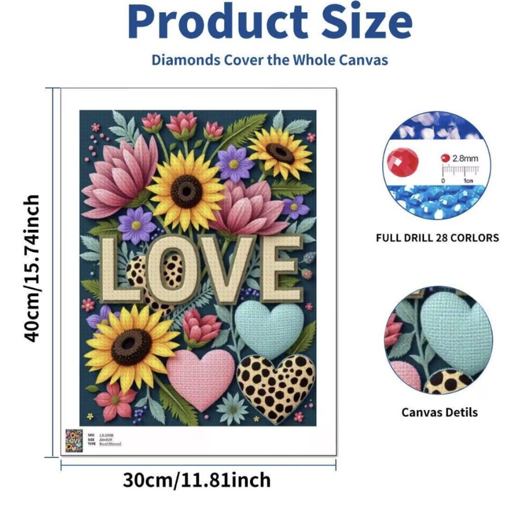Love DIY Diamond Painting Kit No Frame - Romantic Heart Art Craft Project - Picture 5 of 8